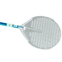 GI Metal Azzurra 13'' Anodized Aluminum Round Perforated Pizza Peel with 23 1/2" Handle A-32F/60