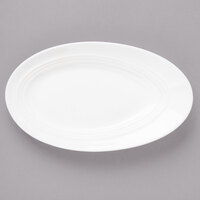 Bon Chef 1100006P Slanted Oval 8" x 4 3/4" White Porcelain Plate - 36/Case