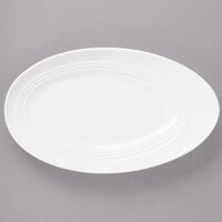 Bon Chef 1100010P Slanted Oval 14" x 8 3/8" White Porcelain Plate - 12/Pack