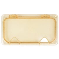Carlisle 10479Z13 StorPlus EZ Access 1/3 Size Amber High Heat Hinged Lid with One Notch