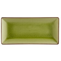 CAC 666-13-G 11 1/2" x 6 1/2" Japanese Style Rectangular Stoneware Plate - Black Non-Glare Glaze / Golden Green - 12/Case