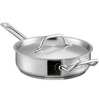 Vigor SS1 Series 3 Qt. Stainless Steel Aluminum-Clad Saute Pan with Lid and Helper Handle
