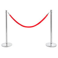 Lancaster Table & Seating 40" Silver Rope-Style Crowd Control / Guidance Stanchion Set with 5' Red Rope