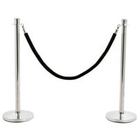 Lancaster Table & Seating 40" Silver Rope-Style Crowd Control / Guidance Stanchion Set with 5' Black Rope