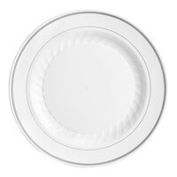 WNA Comet MP10WSLVR 10 1/4" White Masterpiece Plastic Plate with Silver Accent Bands - 12/Pack