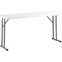 Lancaster Table & Seating 18" x 60" Granite White Heavy-Duty Blow Molded Plastic Folding Table