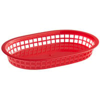 Choice 11" x 7" x 1 1/2" Red Oval Plastic Fast Food Basket - 12/Pack