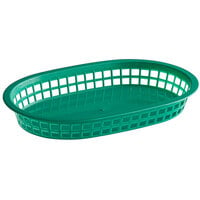 Choice 11" x 7" x 1 1/2" Green Oval Plastic Fast Food Basket - 12/Pack