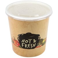 Choice 16 oz. Medley Double Poly-Coated Paper Soup / Hot Food Cup with Vented Plastic Lid - 25/Pack