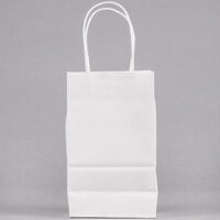 Duro 5 1/4" x 3 1/4" x 8 3/8" Gem White Paper Shopping Bag with Handles - 250/Bundle