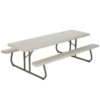 Lifetime 80123 30" x 96" Rectangular Putty Plastic Folding Picnic Table with Attached Benches