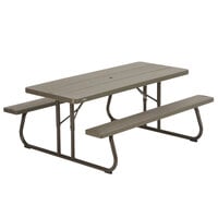 Lifetime 60105 30 inch x 72 inch Rectangular Brown Plastic Folding Picnic Table with Attached Benches