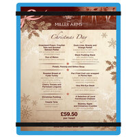 Menu Solutions ACRB-C Blue 8 1/2" x 11" Customizable Acrylic Menu Board with Rubber Band Straps
