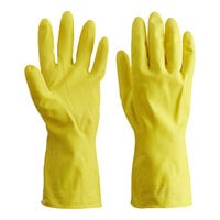 Cordova Latex Rubber Yellow Large 13" 15 Mil Gloves with Flock Lining - Vendpacked - 12/Pack