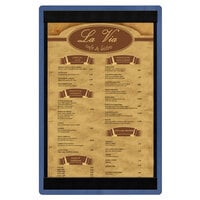 Menu Solutions WDSTR-A True Blue 5 1/2" x 8 1/2" Customizable Wood Menu Board with Top and Bottom Strips
