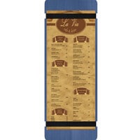 Menu Solutions WDRBB-BD True Blue 4 1/4" x 14" Customizable Wood Menu Board with Rubber Band Straps