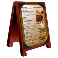Menu Solutions WDSD-PIX-A 4" x 6" Mahogany Wood Sandwich Menu Board Tent with Picture Corners