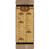 Menu Solutions WDRBB-BD Weathered Walnut 4 1/4" x 14" Customizable Wood Menu Board with Rubber Band Straps