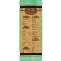 Menu Solutions WDRBB-BD Washed Teal 4 1/4" x 14" Customizable Wood Menu Board with Rubber Band Straps