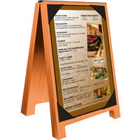 Menu Solutions WDSD-PIX-B 5" x 7" Mandarin Wood Sandwich Menu Board Tent with Picture Corners