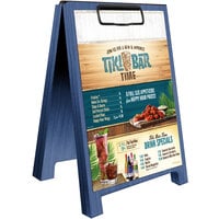Menu Solutions WDSD-CL-B 5" x 7" True Blue Wood Sandwich Menu Board Tent with Clip