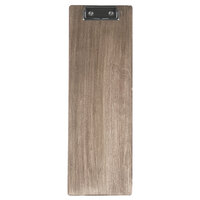 Menu Solutions WDCLIP-BD Weathered Walnut 4 1/4" x 14" Customizable Wood Menu Clip Board