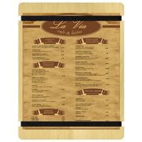 Menu Solutions WDRBB-C Natural 8 1/2" x 11" Customizable Wood Menu Board with Rubber Band Straps
