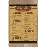 Menu Solutions WDRBB-D Weathered Walnut 8 1/2" x 14" Customizable Wood Menu Board with Rubber Band Straps