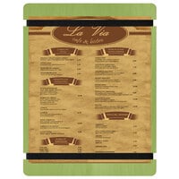 Menu Solutions WDRBB-C Lime 8 1/2" x 11" Customizable Wood Menu Board with Rubber Band Straps