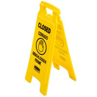 Rubbermaid FG611278YEL 25" Yellow Double Sided Multi-Lingual Wet Floor Sign - "Closed"