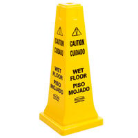 Rubbermaid FG627777YEL 25 3/4" Yellow Bilingual Caution Wet Floor Cone-Shaped Sign