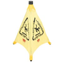 Rubbermaid FG9S0000YEL 20" Yellow Multi-Lingual "Caution" Wet Floor Sign Pop-Up Safety Cone With Wall-Mounted Case