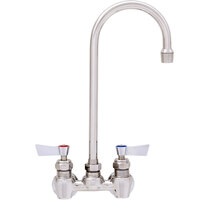 Fisher 62502 Backsplash Mounted Stainless Steel Faucet with 4" Centers, 5 1/2" Swivel Gooseneck Nozzle, 2.2 GPM Aerator, and Lever Handles