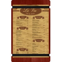 Menu Solutions WDRBB-D Mahogany 8 1/2" x 14" Customizable Wood Menu Board with Rubber Band Straps