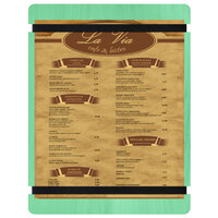 Menu Solutions WDRBB-C Washed Teal 8 1/2" x 11" Customizable Wood Menu Board with Rubber Band Straps