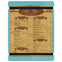 Menu Solutions WDRBB-C Sky Blue 8 1/2" x 11" Customizable Wood Menu Board with Rubber Band Straps