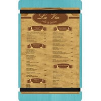 Menu Solutions WDRBB-D Sky Blue 8 1/2" x 14" Customizable Wood Menu Board with Rubber Band Straps