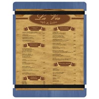Menu Solutions WDRBB-C True Blue 8 1/2" x 11" Customizable Wood Menu Board with Rubber Band Straps