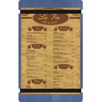 Menu Solutions WDRBB-D True Blue 8 1/2" x 14" Customizable Wood Menu Board with Rubber Band Straps