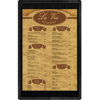 Menu Solutions WDSTR-D Black 8 1/2" x 14" Customizable Wood Menu Board with Top and Bottom Strips