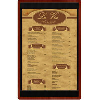 Menu Solutions WDSTR-D Mahogany 8 1/2" x 14" Customizable Wood Menu Board with Top and Bottom Strips