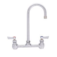 Fisher 61476 Backsplash Mounted Stainless Steel Faucet with 8" Centers, 3 1/2" Swivel Gooseneck Nozzle, 2.2 GPM Aerator, and Lever Handles