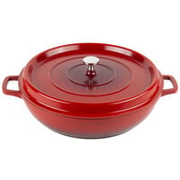 GET Heiss 4.5 Qt. Red Enamel Coated Cast Aluminum Brazier / Paella Dish with Lid CA-008-R/BK/CC