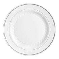WNA Comet MP10WSLVR 10 1/4" White Masterpiece Plastic Plate with Silver Accent Bands - 120/Case