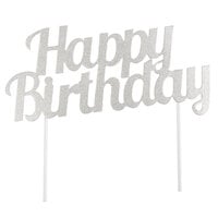Creative Converting 324541 Silver Glitter "Happy Birthday" Cake Topper