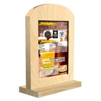 Menu Solutions WTARCH-A 4" x 6" Natural Arched Wood Menu Tent with Straight Base