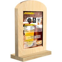 Menu Solutions WTARCH-B 5" x 7" Natural Arched Wood Menu Tent with Straight Base