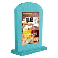 Menu Solutions WTARCH-A 4" x 6" Sky Blue Arched Wood Menu Tent with Straight Base