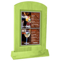 Menu Solutions WTARCH-A-2S 4" x 6" Lime Arched Wood Menu Tent with Angled Base