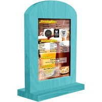 Menu Solutions WTARCH-B 5" x 7" Sky Blue Arched Wood Menu Tent with Straight Base